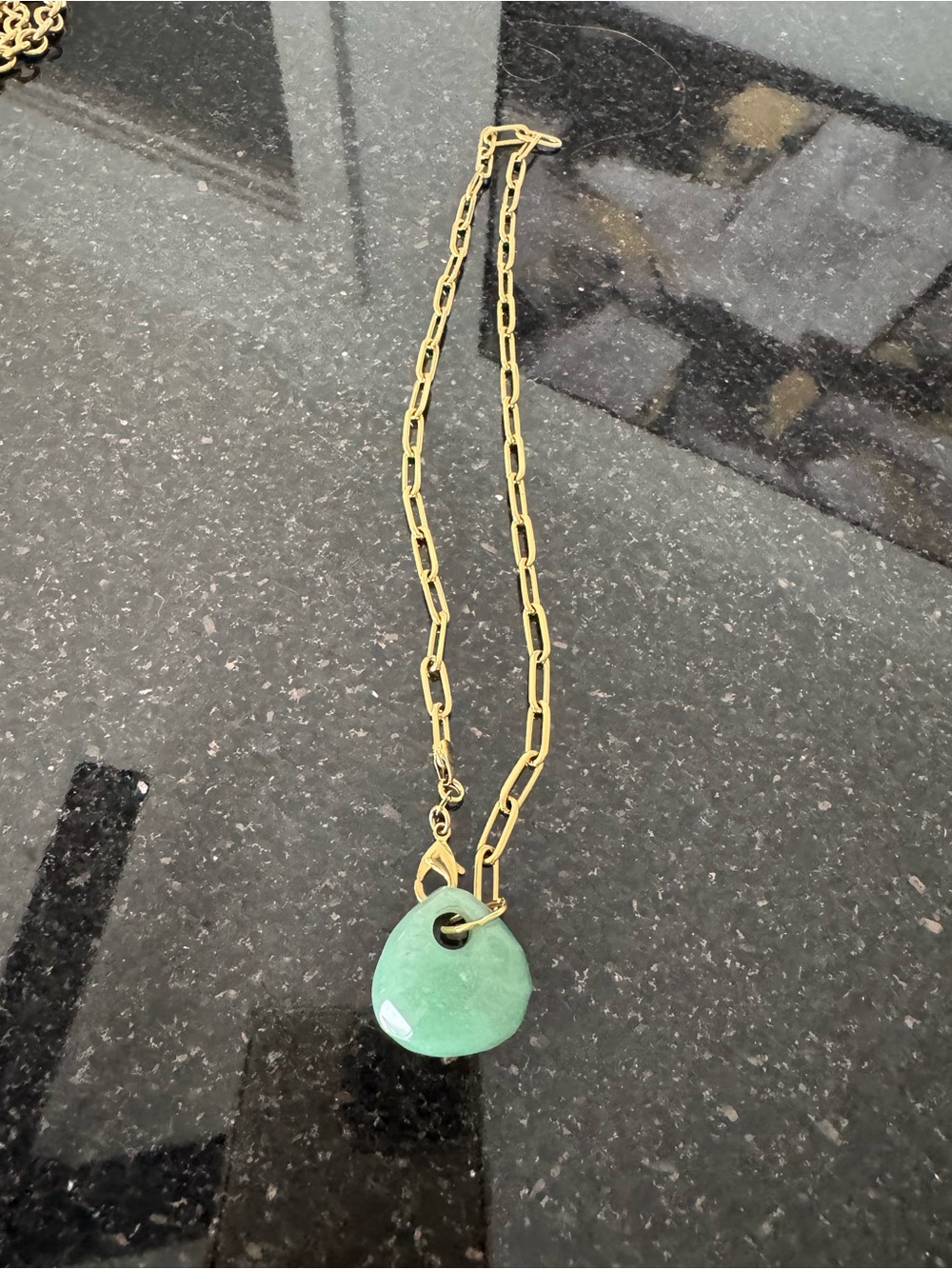 10 K Gold-over SS Link Necklace with Green Stone Pendant